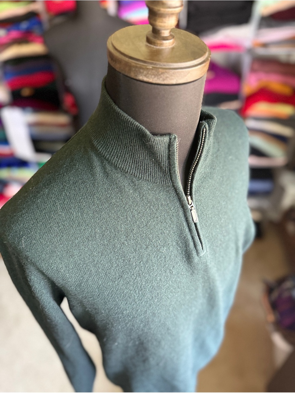Men's Quarter-Zip Cashmere Sweater - Forest Green